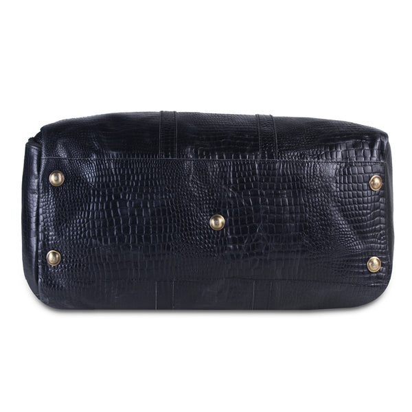 Black Textured Duffle Bag with Brass Studs
