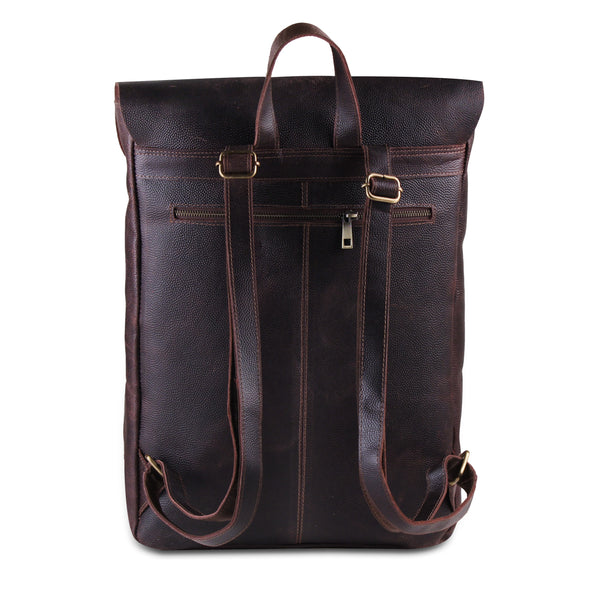 Brown Buffalo Leather Commute Backpack with Adjustable Strap
