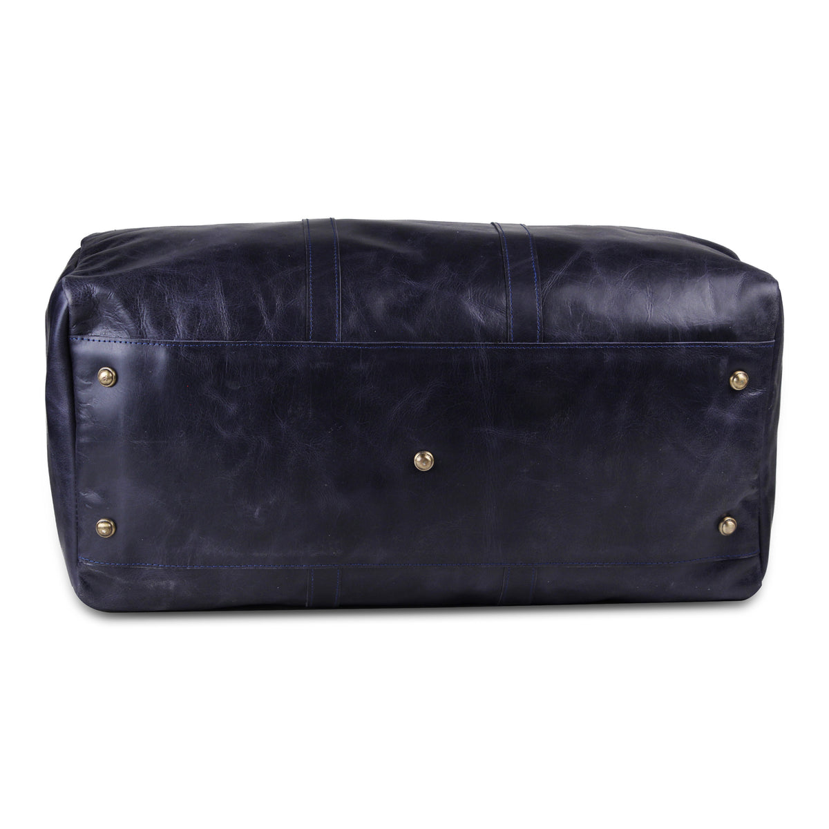Dark Blue Leather Weekender Duffle Bag with Metallic Studs