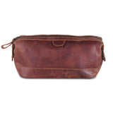 Brown Leather Toiletry Bag with High Quality Zippers 