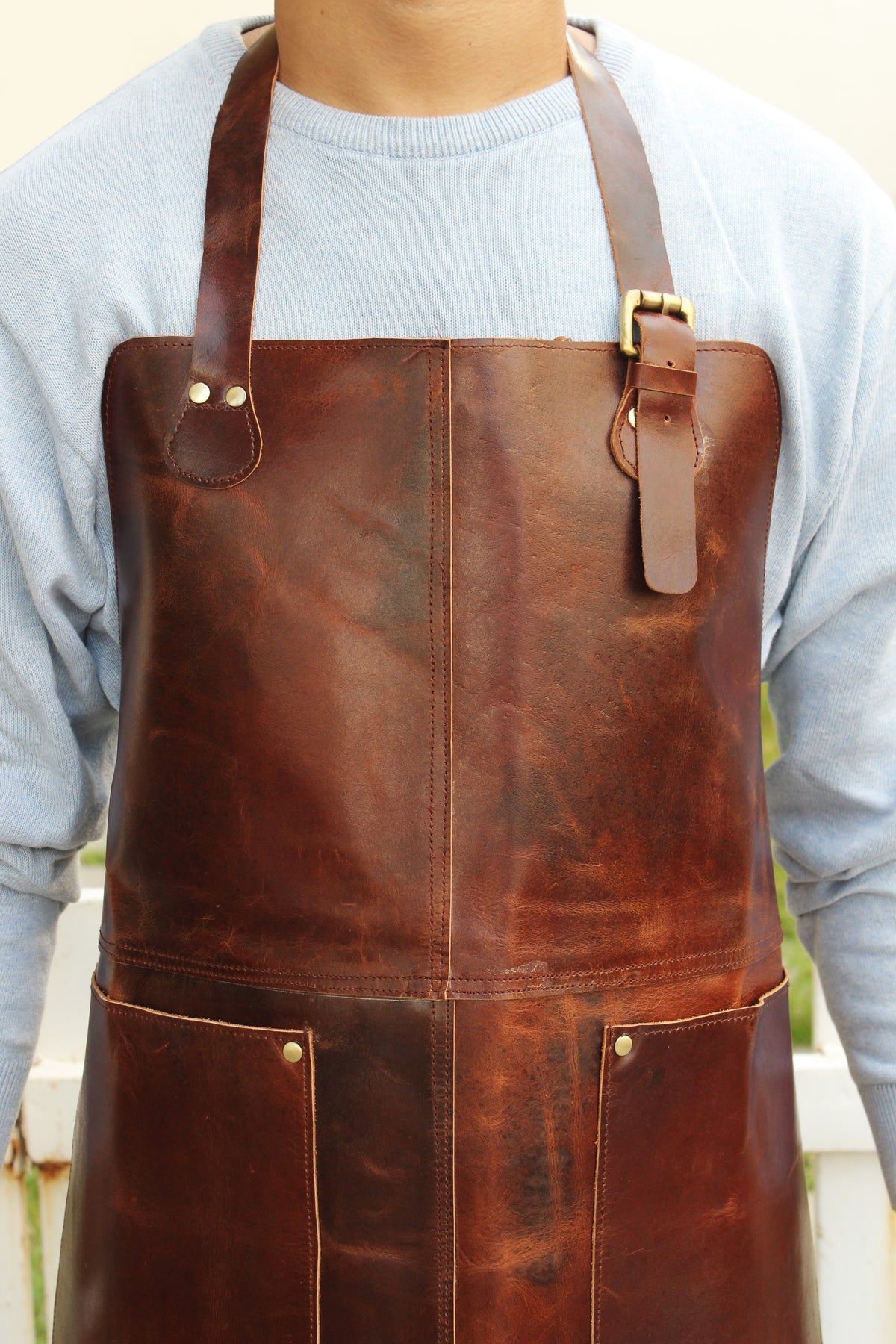 Genuine Brown Leather Work Apron with Adjustable Strap