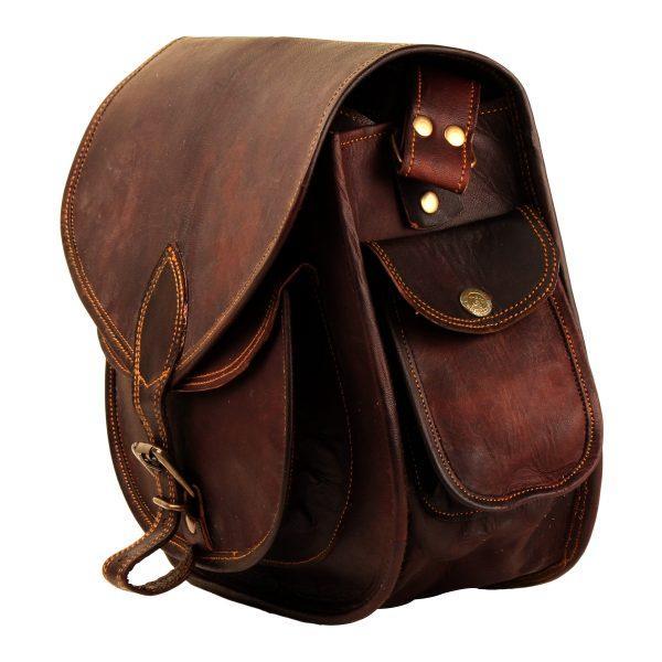 Side View of Women Shoulder bag with Side Pockets and Brass Rivets