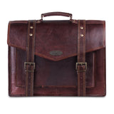Front View of Full Grain Leather Messenger Top Handle Leather Messenger Bag
