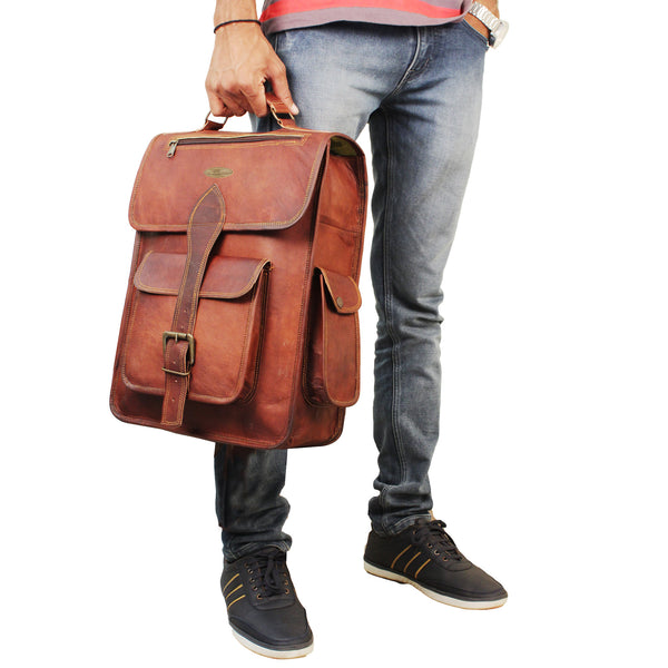 Top Handle Leather Messenger Bag with Model 