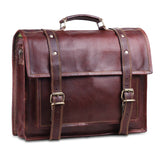 Full Grain Leather Messenger Bag with Top Handle and Adjustable Strap