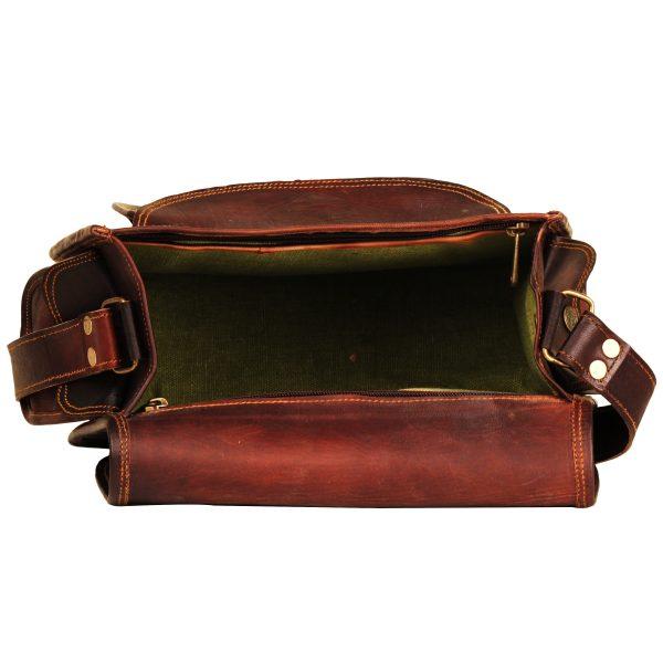 Top Open View of Small Tote Brown Leather Satchel Shoulder Handbag for Womens