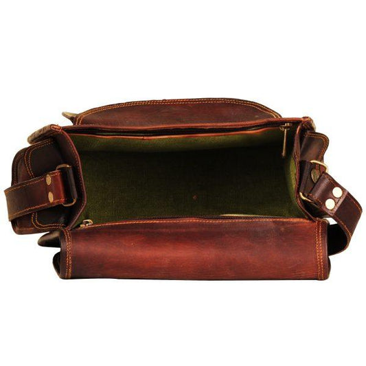 Top Open View of Small Tote Brown Leather Satchel Shoulder Handbag for Womens