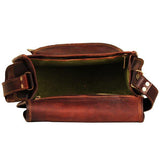 Top Open View of Small Tote Brown Leather Satchel Shoulder Handbag for Womens