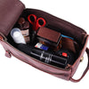 Open View of Brown Leather Toiletry Unisex Bag