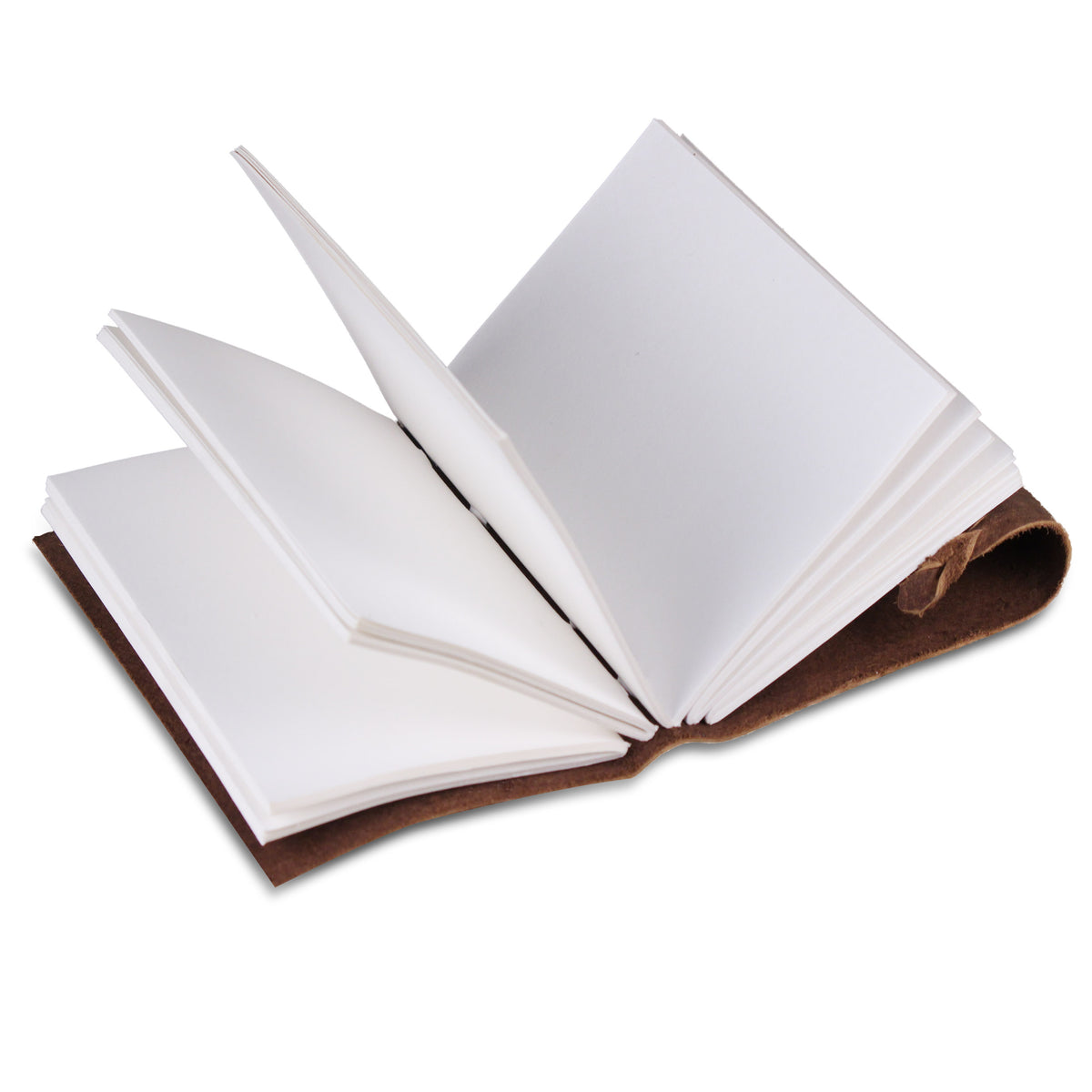 Open View of Brown Leather Notebook Journal