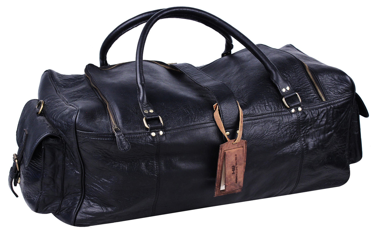 Leather Name Tag with Black Duffle Bag