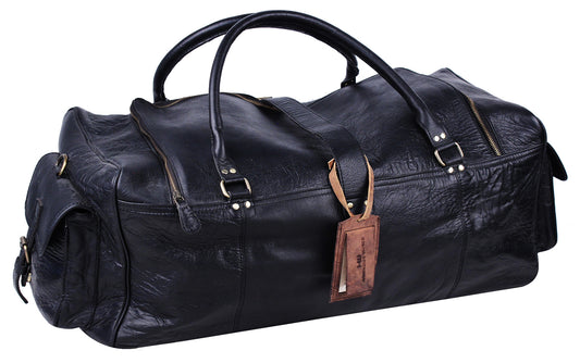 Leather Name Tag with Black Duffle Bag