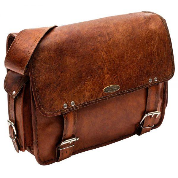 Top View of Genuine Leather Handmade Messenger Satchel Bag 