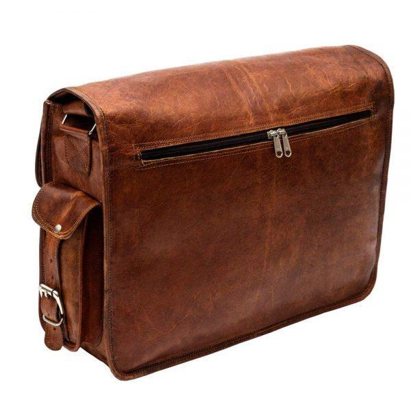 Back 3D view of Brown Leather Messenger Satchel Bag