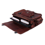 Open View of Leather Messenger Briefcase Bag with Push Lock