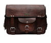 Front View of Genuine Leather Messenger Bag with Adjustable Strap