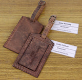 Brown Leather Messenger Duffle Bag Name ID Tag with Brass Buckle