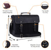 Features of Black Canvas Leather Messenger Bag with Top Handle and Adjustable Strap