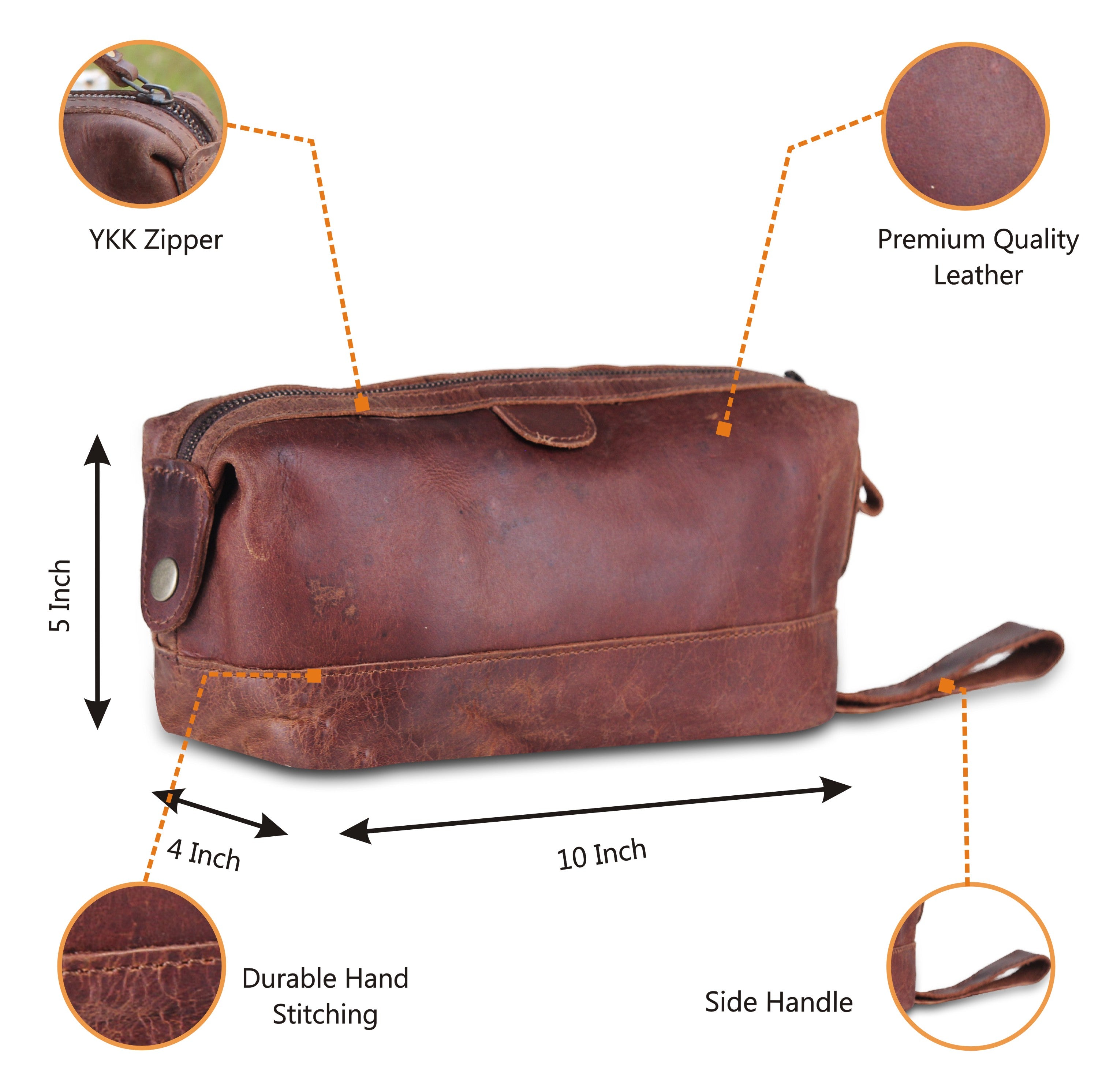 Brown Leather Toiletry Bag for Men Women 