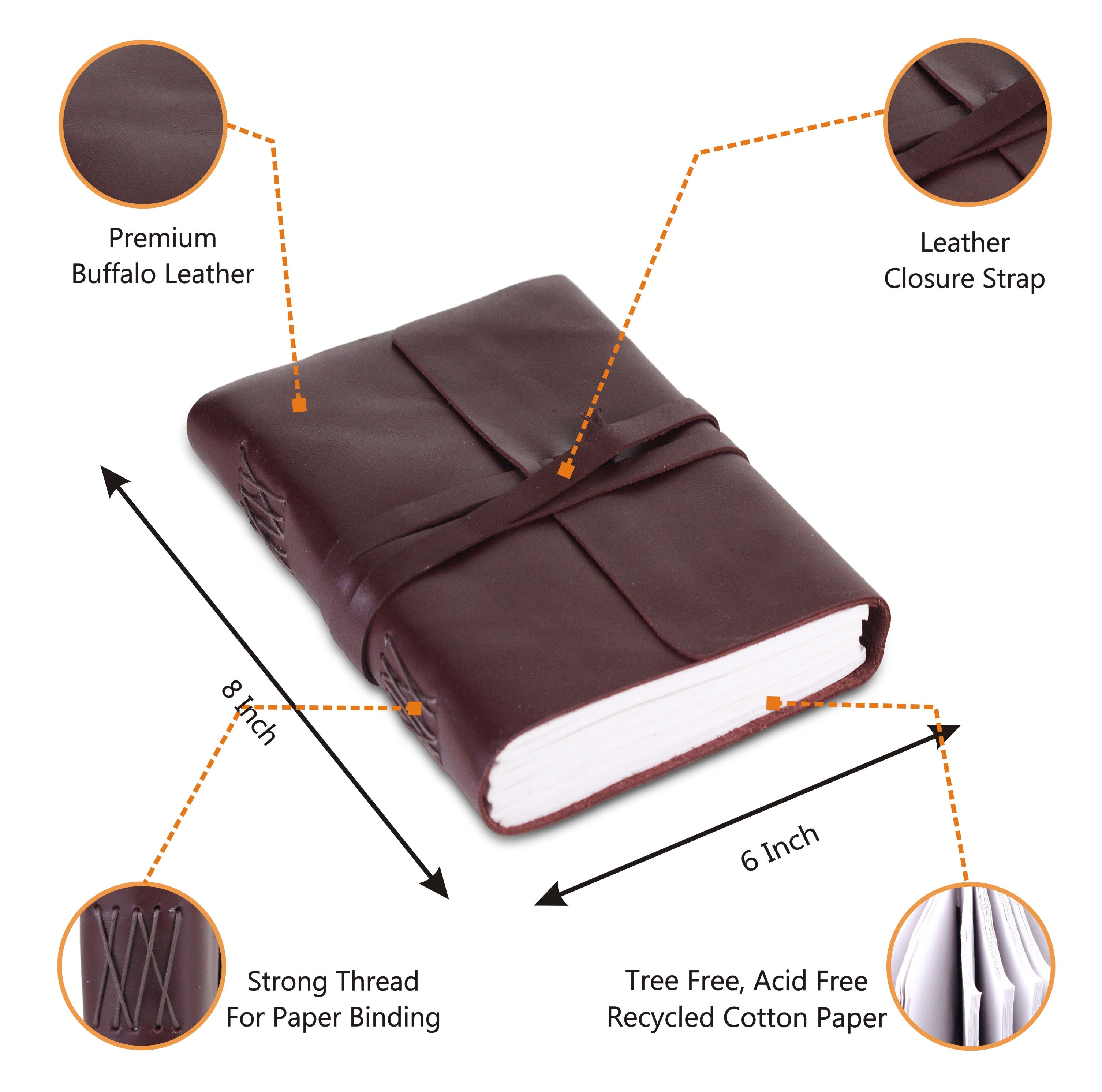 Features of Plain Brown Leather Journal Notebook with Strap Enclosure