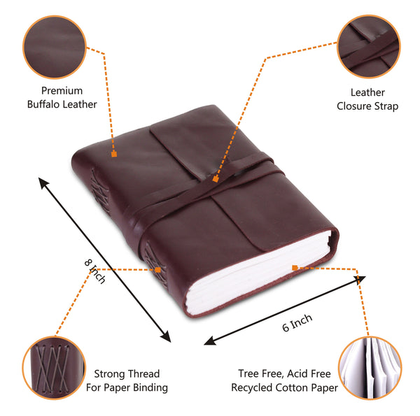 Features of Plain Brown Leather Journal Notebook with Strap Enclosure