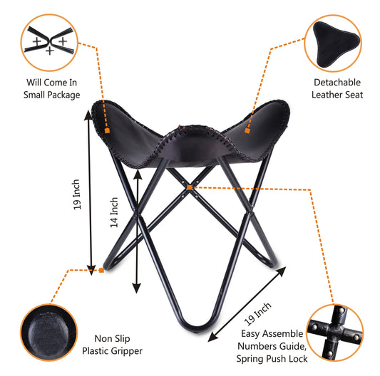 Features of Genuine Leather Black Foldable Foot Stool