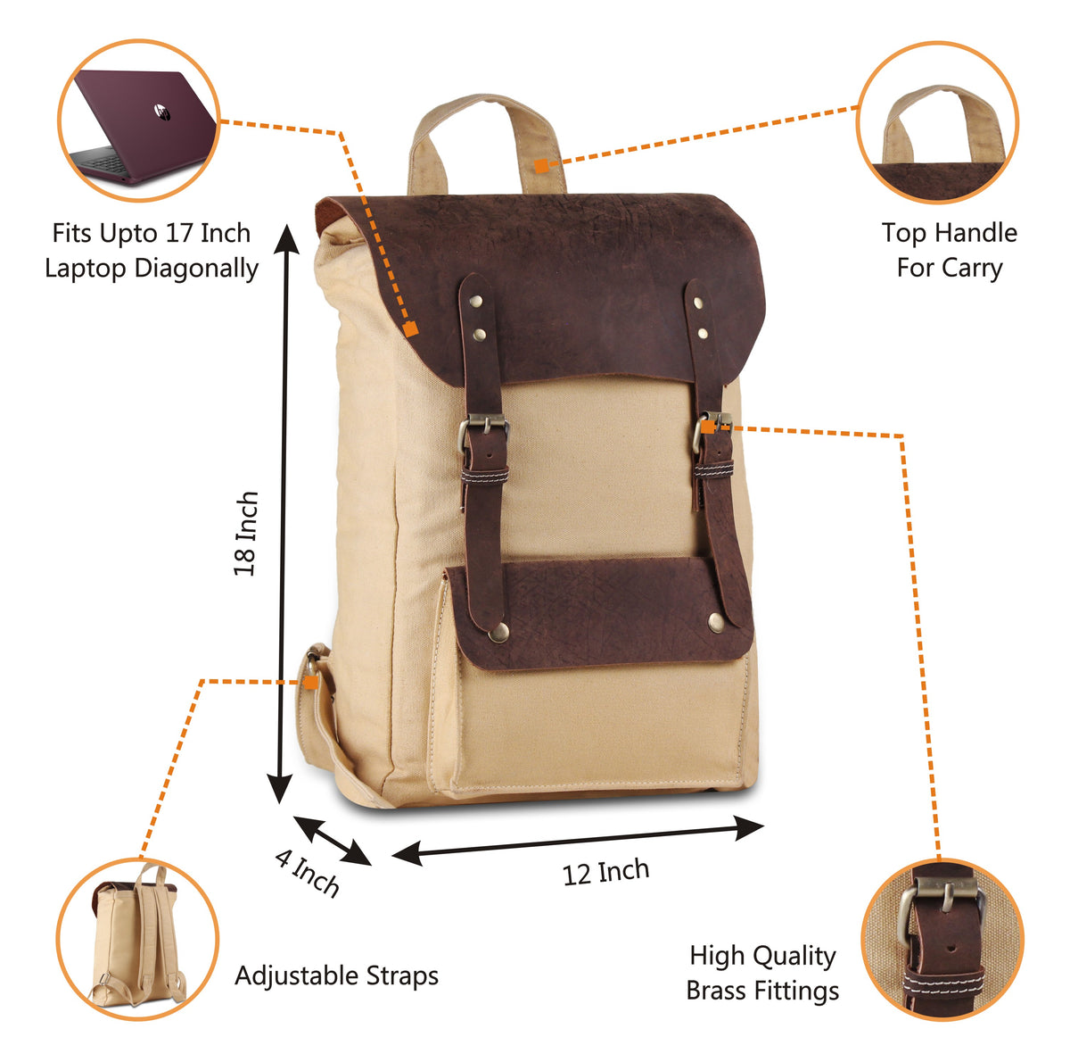 18 Inch Leather Canvas Bag with Top Handle