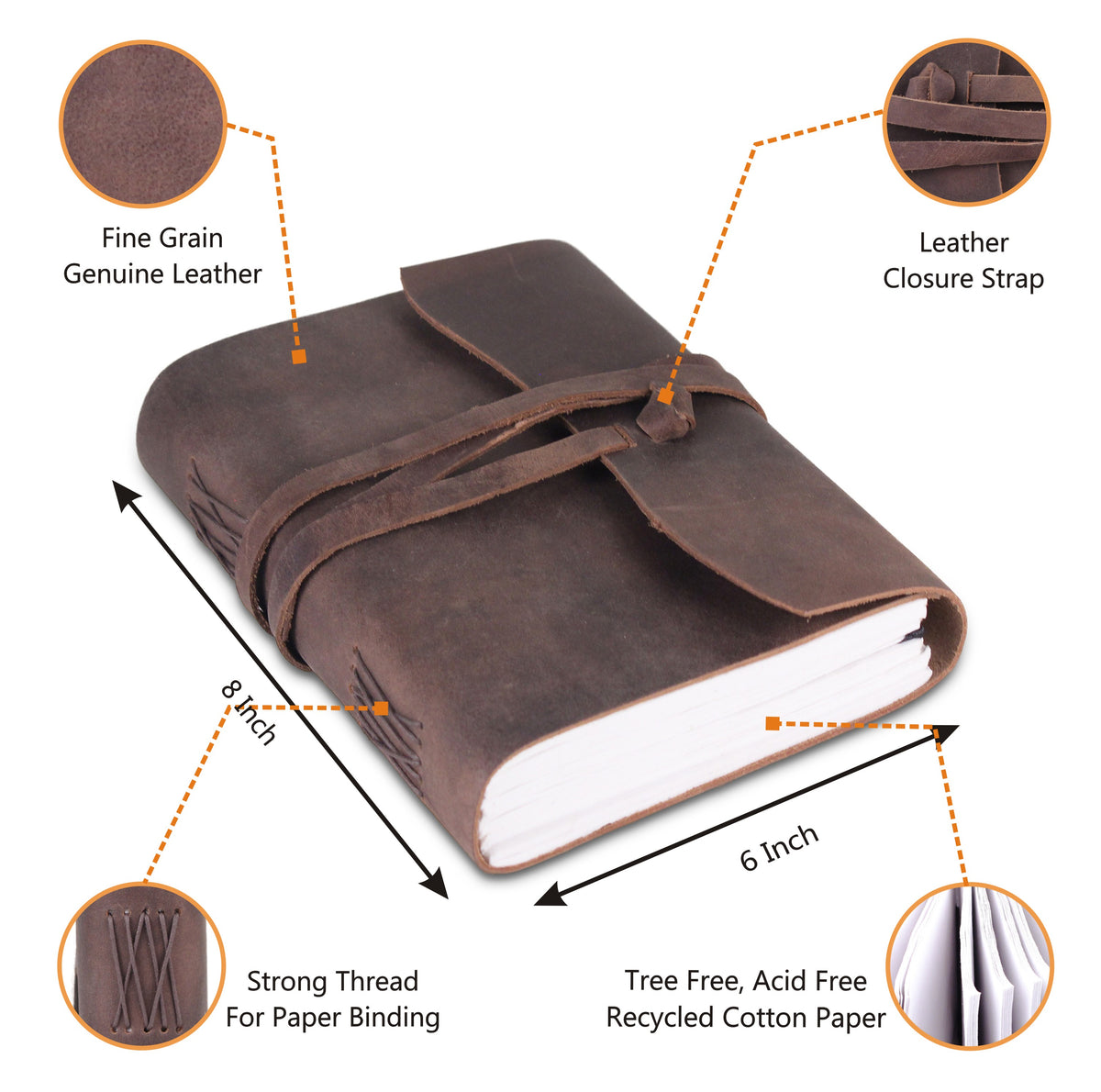 Features of Plain Brown Handcrafted Leather Journal Notebook