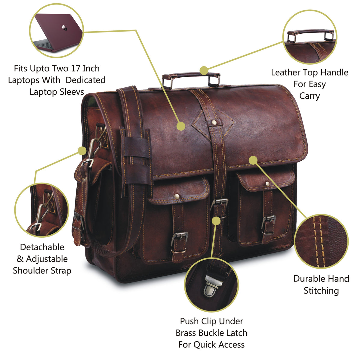 Features of Full Grain Leather Messenger Bag