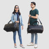 Model with Black Textured Leather Weekender Duffle Bag