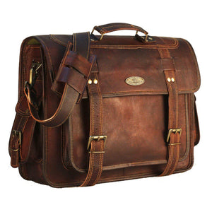 Genuine Leather Laptop Messenger Bag with Top Handle and Adjustable Strap