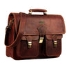 Genuine Leather Top Handle Messenger Bag with Adjustable Strap and Push lock