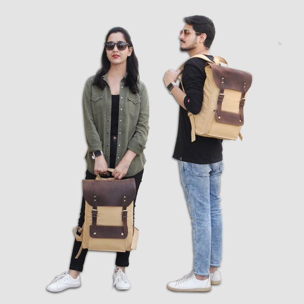 Models With Genuine Leather Canvas Messenger Backpack Bag