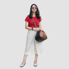 Model With 2 in 1 Colored Leather Bucket Bag