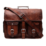 Front View of Leather Messenger Briefcase Bag with Top Handle