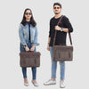 Models with Dark Brown Canvas Leather Messenger Bag with Shoulder Strap