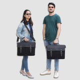 Models with Black Canvas Leather Messenger Bag with Shoulder Strap