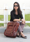 Model with Genuine Leather Messenger Backpack Bag with Top Handle