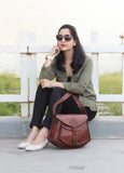 Model with Leather Handbag Shoulder Women Purse with Adjustable Leather Strap