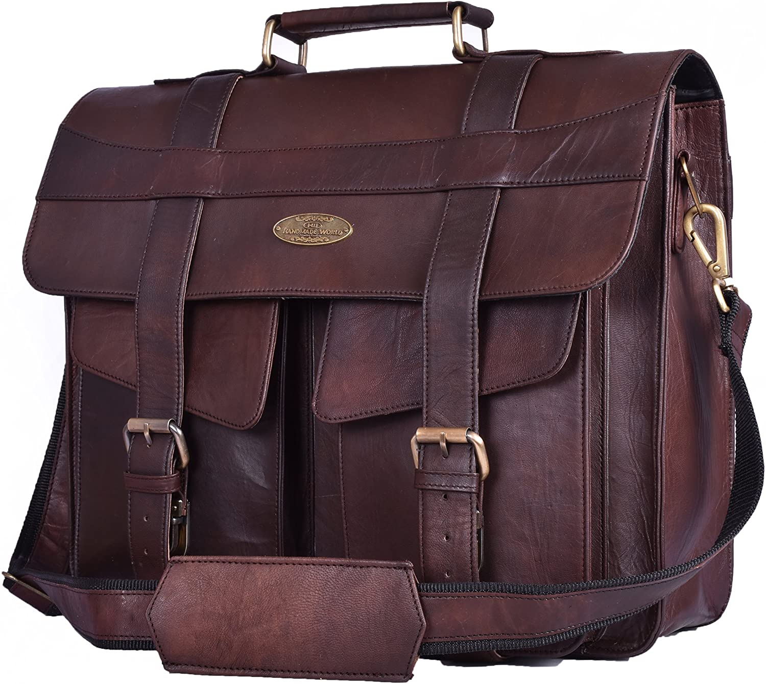 3D view of Large rustic Leather Messenger Satchel Shoulder Bag