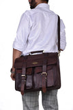Back View of Model With Large Leather Messenger Shoulder Bag