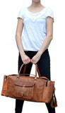 Model With Full Grain Leather Weekender Duffle Bag with Adjustable Shoulder Strap