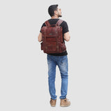 Back View Of Model with Genuine Leather Backpack Bag